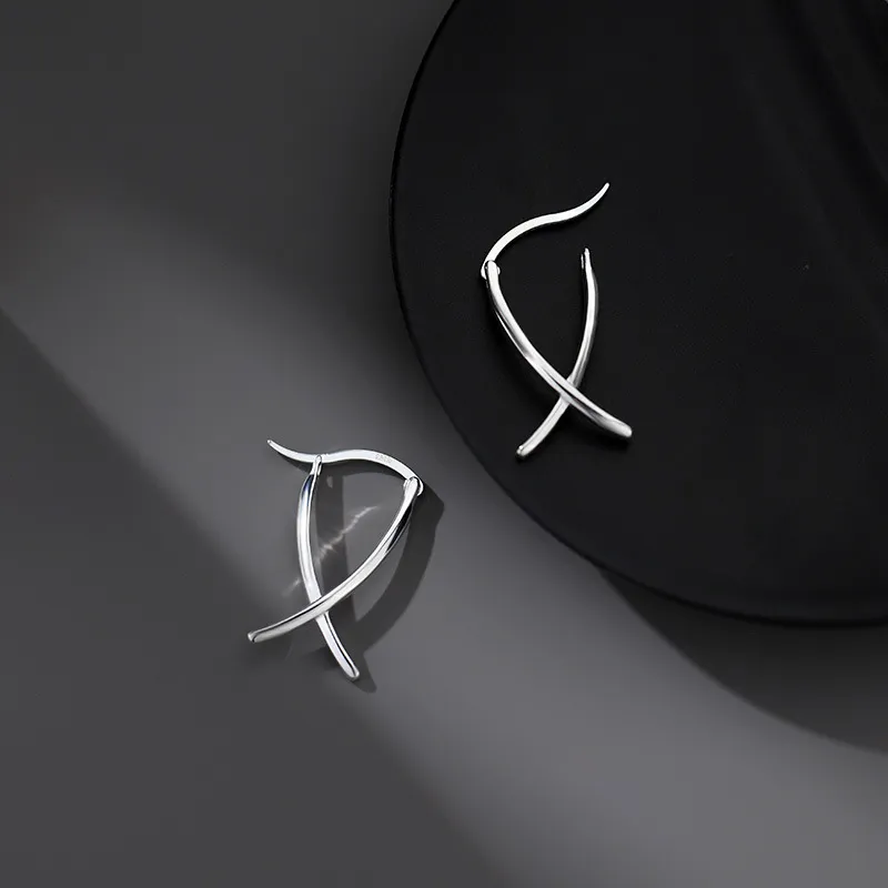 S925 Silver Line Cross Ear Buckle Premium Ear Studs - Grocery