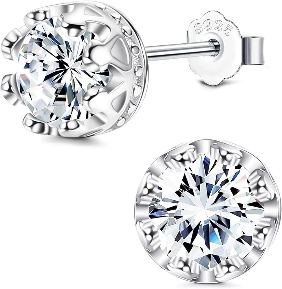 Small Butterfly Stud Earrings For Women 925 Sterling Silver Cubic Zirconia Earrings Studs White Gold Plated Plant Crescent Clover Pave CZ Cat Earrings - Grocery