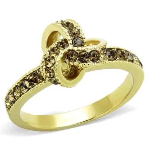 TK1874 - IP Gold(Ion Plating) Stainless Steel Ring with Top Grade Crystal in Smoked Quartz - Grocery