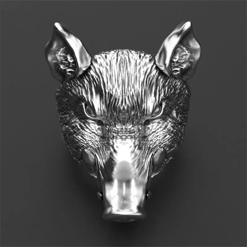 Vintage Rampage Boar Stainless Steel Men's Ring - Grocery