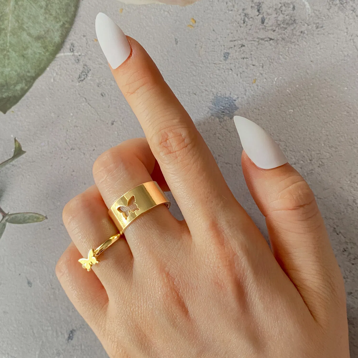 Creative Personality Butterfly 2-Piece Set Ins Same Punk Style Couple Ring - Grocery