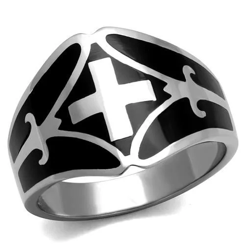 TK2314 - High polished (no plating) Stainless Steel Ring with Epoxy in Jet - Grocery