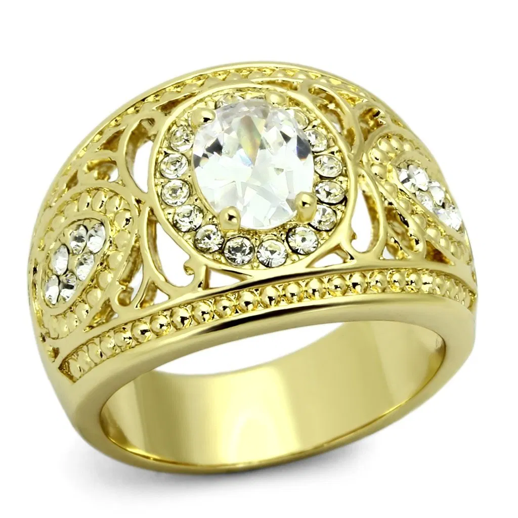 TK868 - IP Gold(Ion Plating) Stainless Steel Ring with AAA Grade CZ in Clear - Grocery