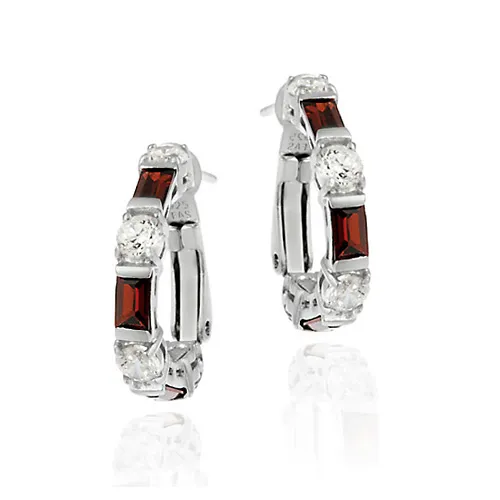 Sterling Silver Red & White CZ Hoop Earrings - Grocery