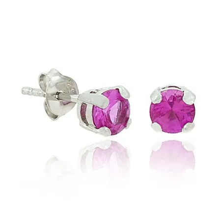 Sterling Silver Pink CZ Stone 5mm Round Stud Earrings - Grocery