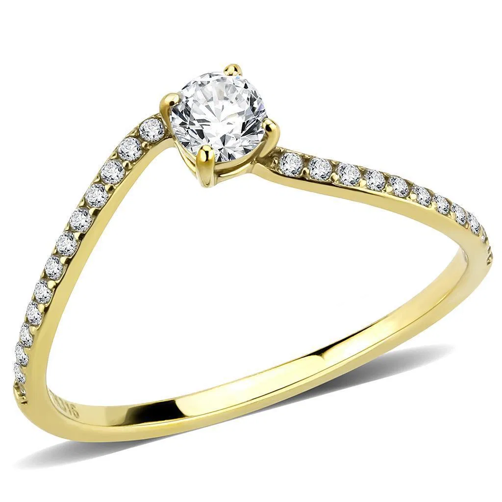 DA256 - IP Gold(Ion Plating) Stainless Steel Ring with AAA Grade CZ in Clear - Grocery