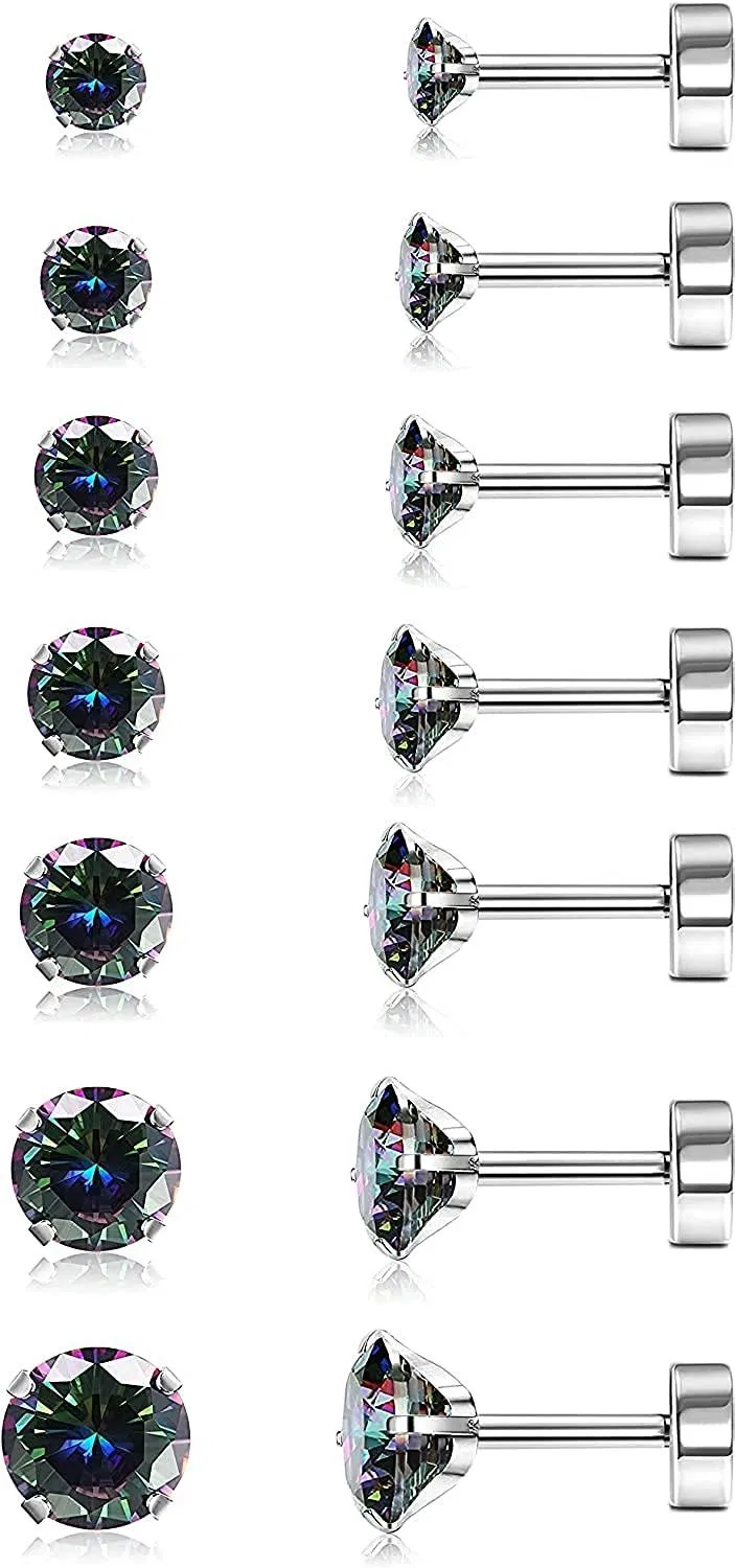 7 Pairs Tiny Stainless Cubic Zirconia Ear Stud Tragus Stud Earrings Set for Women Men Flat Back Screw Back 20G Ear Piercing Set - Grocery
