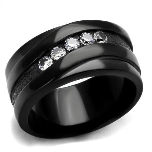 TK2210 - IP Black(Ion Plating) Stainless Steel Ring with AAA Grade CZ in Clear - Grocery