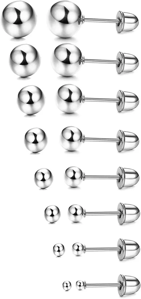 8 Pairs Stainless Ball Earrings Studs Screw Backs Ear Cartilage Earrings for Women Men 1.5-7mm - Grocery