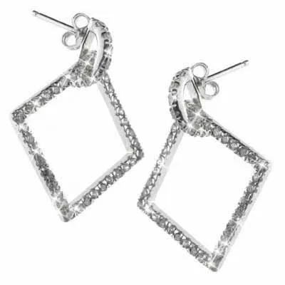 Sterling Silver CZ Open Square Dangling Earrings - Grocery