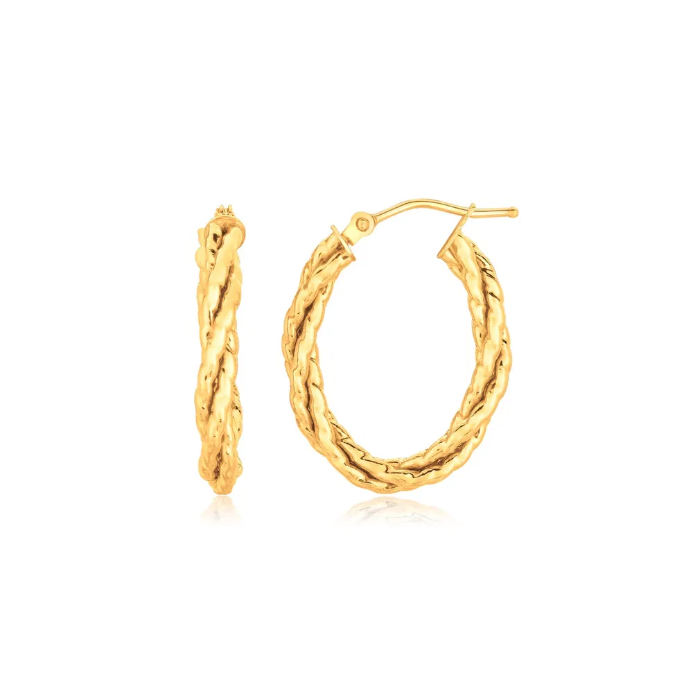 14k Yellow Gold Twisted Tube Oval Hoop Earrings - Grocery
