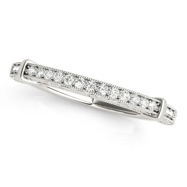 14k White Gold Bead Border Modern Wedding Band (1/8 cttw) - Grocery