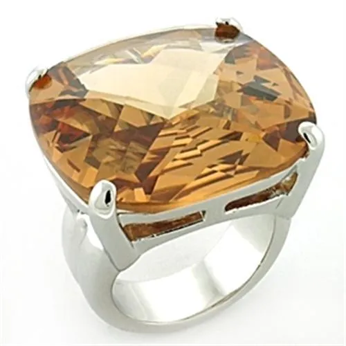 LOA679 - Rhodium Brass Ring with AAA Grade CZ in Topaz - Grocery