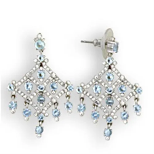 S35801 - Rhodium 925 Sterling Silver Earrings with Top Grade Crystal in Sea Blue - Grocery