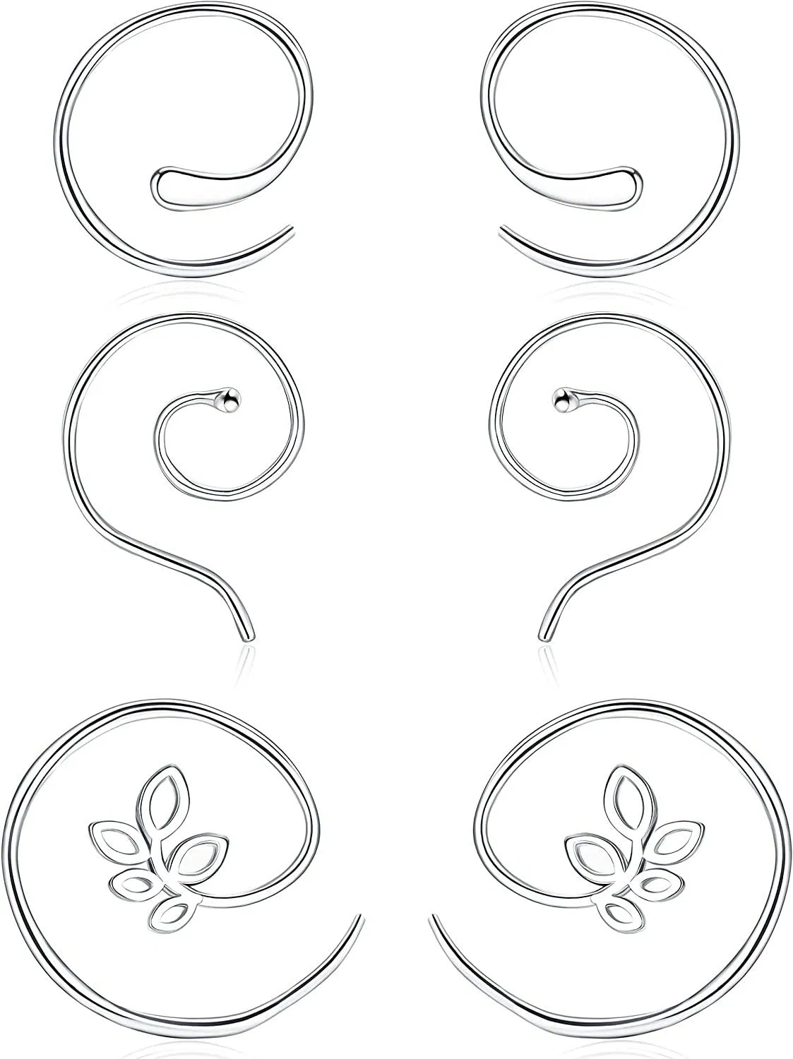 3Pairs 18K White Gold Plated Spiral Pull Through Hoop Earrings Cute Simple Stylish Wire Threader Through Ear Earrings Jewelry Gifts For Women - Grocery
