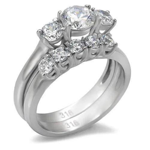 TK098 - High polished (no plating) Stainless Steel Ring with AAA Grade CZ in Clear - Grocery