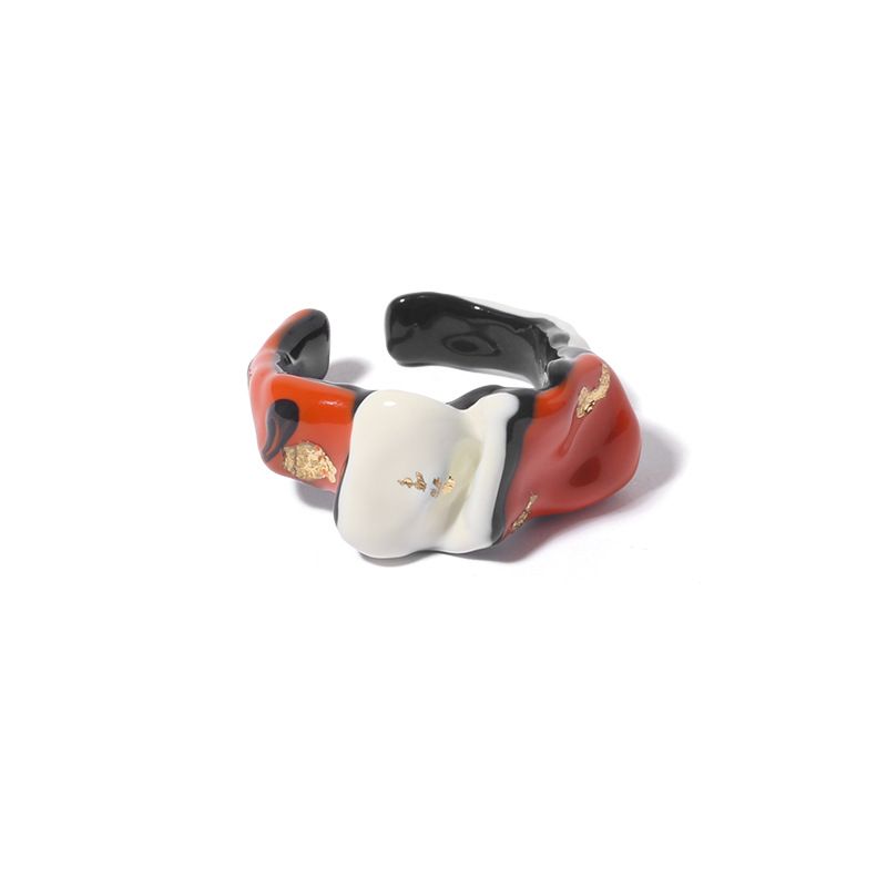 Niche Style Hand-dripping Oil Hand-painted Contrasting Color Design Gold Foil Pearl Ring - Grocery