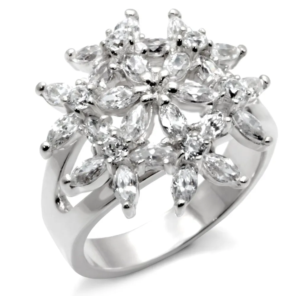 31820 - High-Polished 925 Sterling Silver Ring with AAA Grade CZ in Clear - Grocery