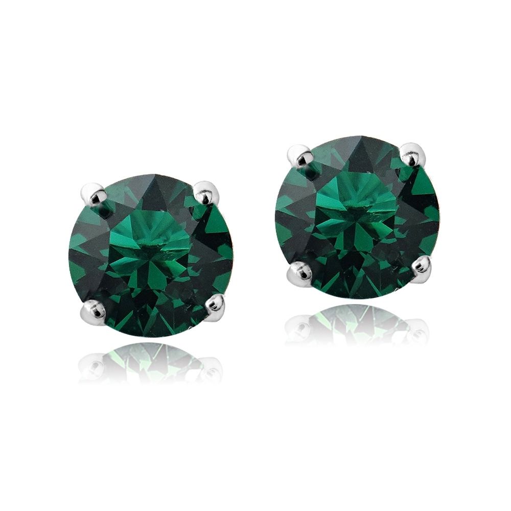 Sterling Silver Emerald Swarovski Elements May Birthstone Stud Earrings - Grocery