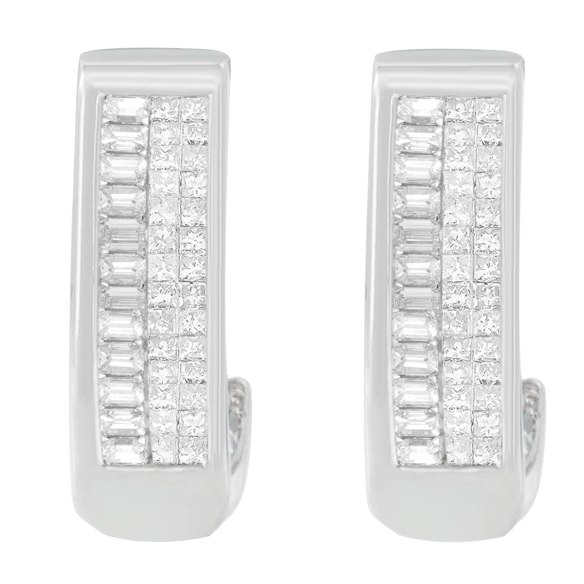 14K White Gold Baguette and Princess-cut Diamond Earrings (1 cttw, H-I Color, VS1-VS2 Clarity) - Grocery