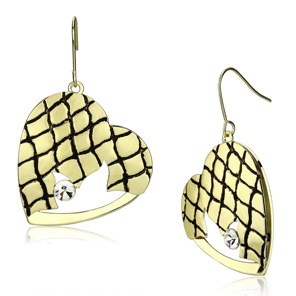 LO2688 - Matte Gold & Gold Iron Earrings with Top Grade Crystal in Clear - Grocery