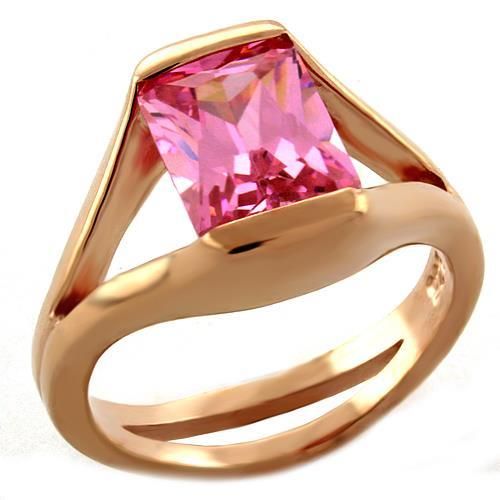 LOAS1045 - Rose Gold 925 Sterling Silver Ring with AAA Grade CZ in Rose - Grocery