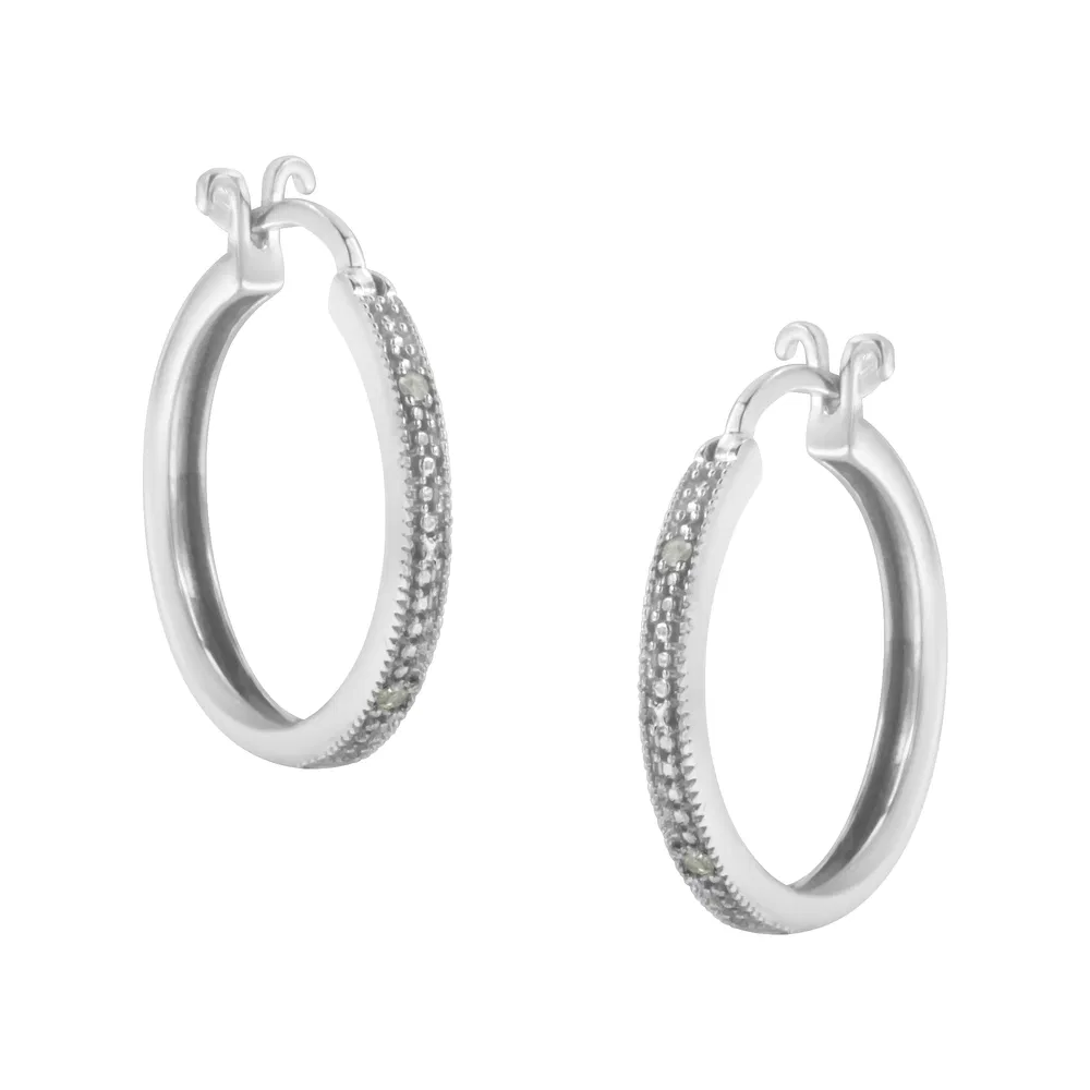 .925 Sterling Silver Miracle-Set Diamond Pave Style Hoop Earrings (I-J Color, I3 Clarity) - Grocery