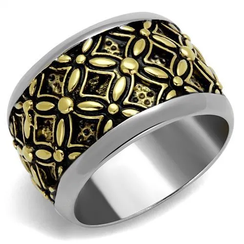 TK2237 - Two-Tone IP Gold (Ion Plating) Stainless Steel Ring with Epoxy in Jet - Grocery