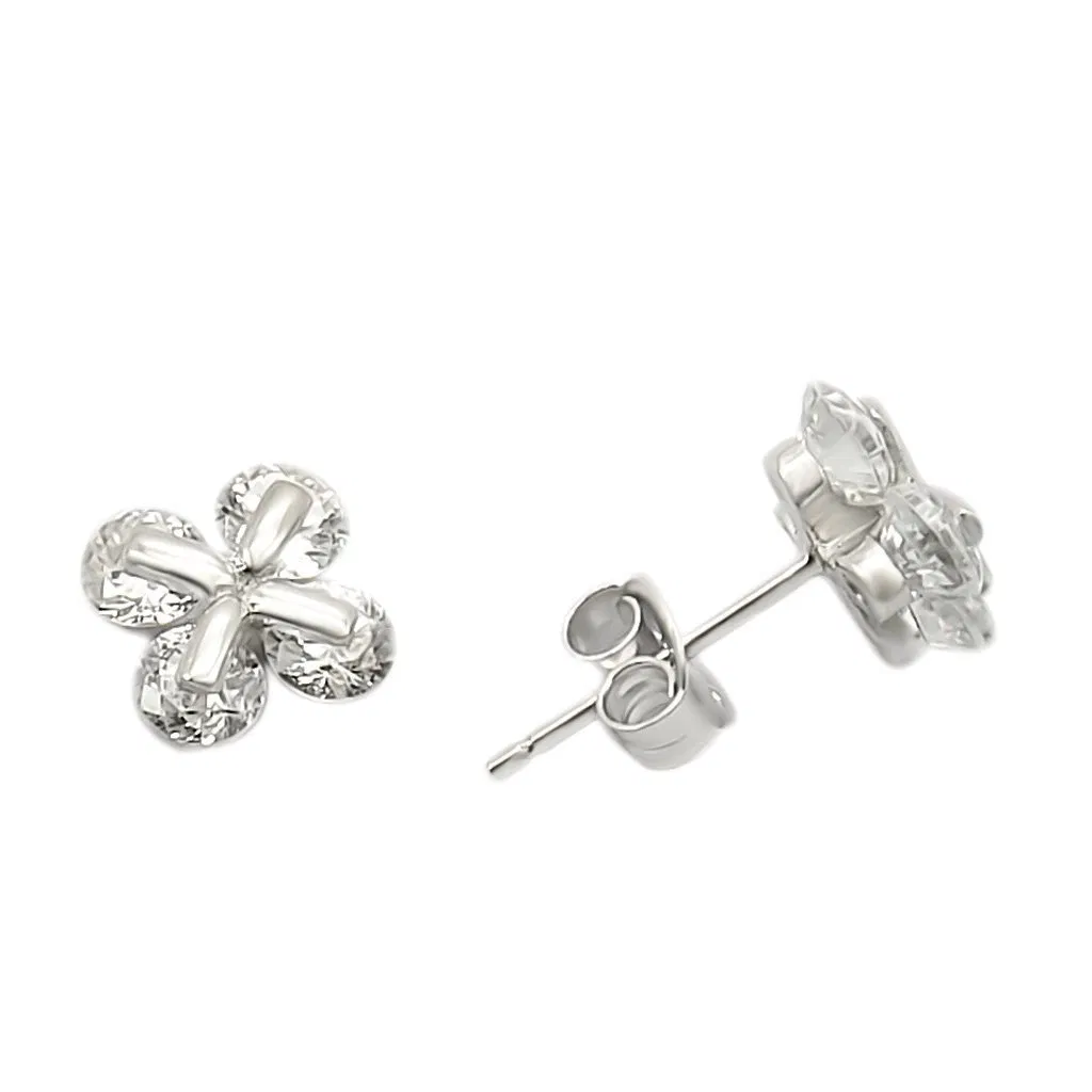 LOS305 - Rhodium 925 Sterling Silver Earrings with AAA Grade CZ in Clear - Grocery