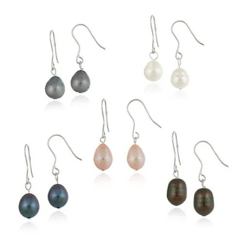 Sterling Silver Freshwater Cultured Pearl White, Peacock, Pink, Gray, Chocolate Earring Set - Grocery