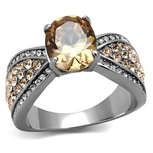 TK2249 - High polished (no plating) Stainless Steel Ring with AAA Grade CZ in Champagne - Grocery