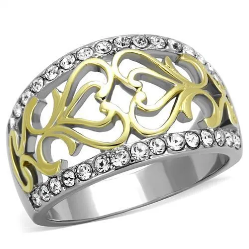 TK1792 - Two-Tone IP Gold (Ion Plating) Stainless Steel Ring with Top Grade Crystal in Clear - Grocery