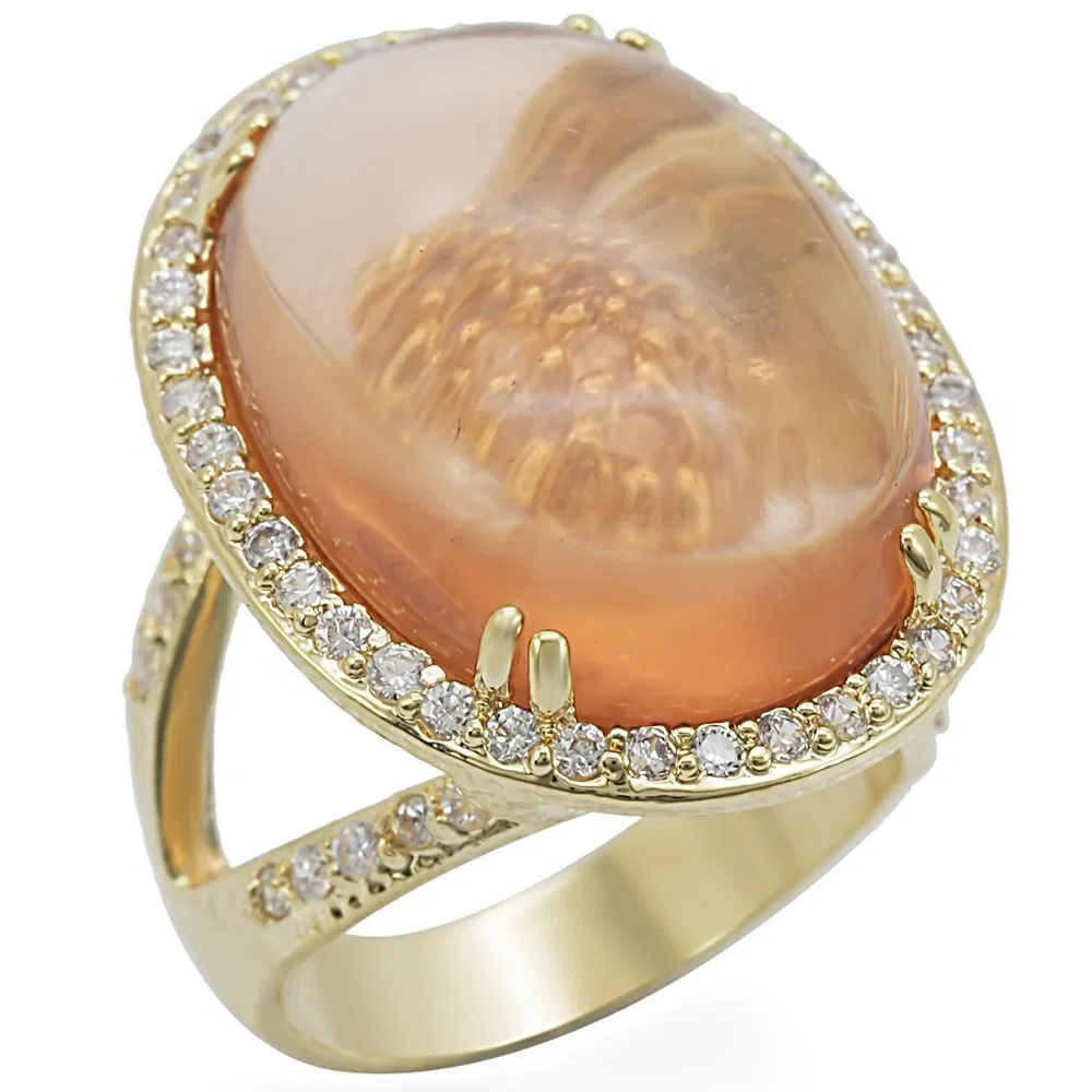 1W056 - Gold Brass Ring with Synthetic Synthetic Glass in Champagne - Grocery