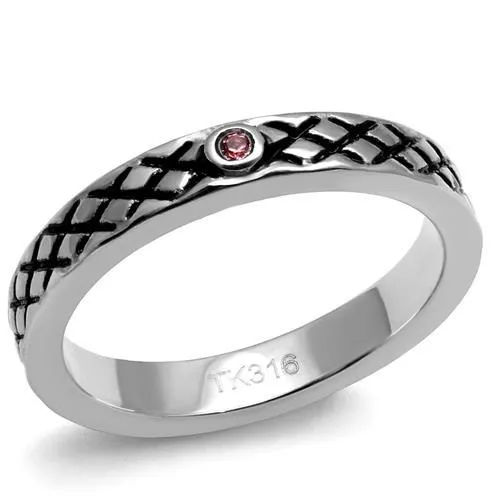 TK2566 - High polished (no plating) Stainless Steel Ring with Top Grade Crystal in Rose - Grocery