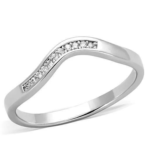 TK1682 - High polished (no plating) Stainless Steel Ring with AAA Grade CZ in Clear - Grocery