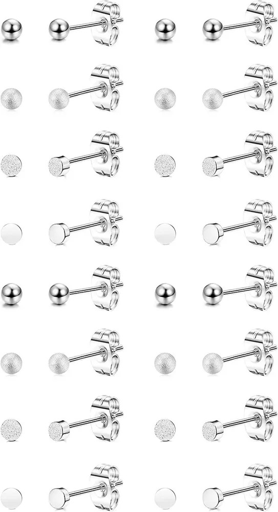 16 Pairs Stainless Tiny Stud Earrings Set for Women Men Small Disc Ball Cartilage Helix Ear Piercing 3mm - Grocery