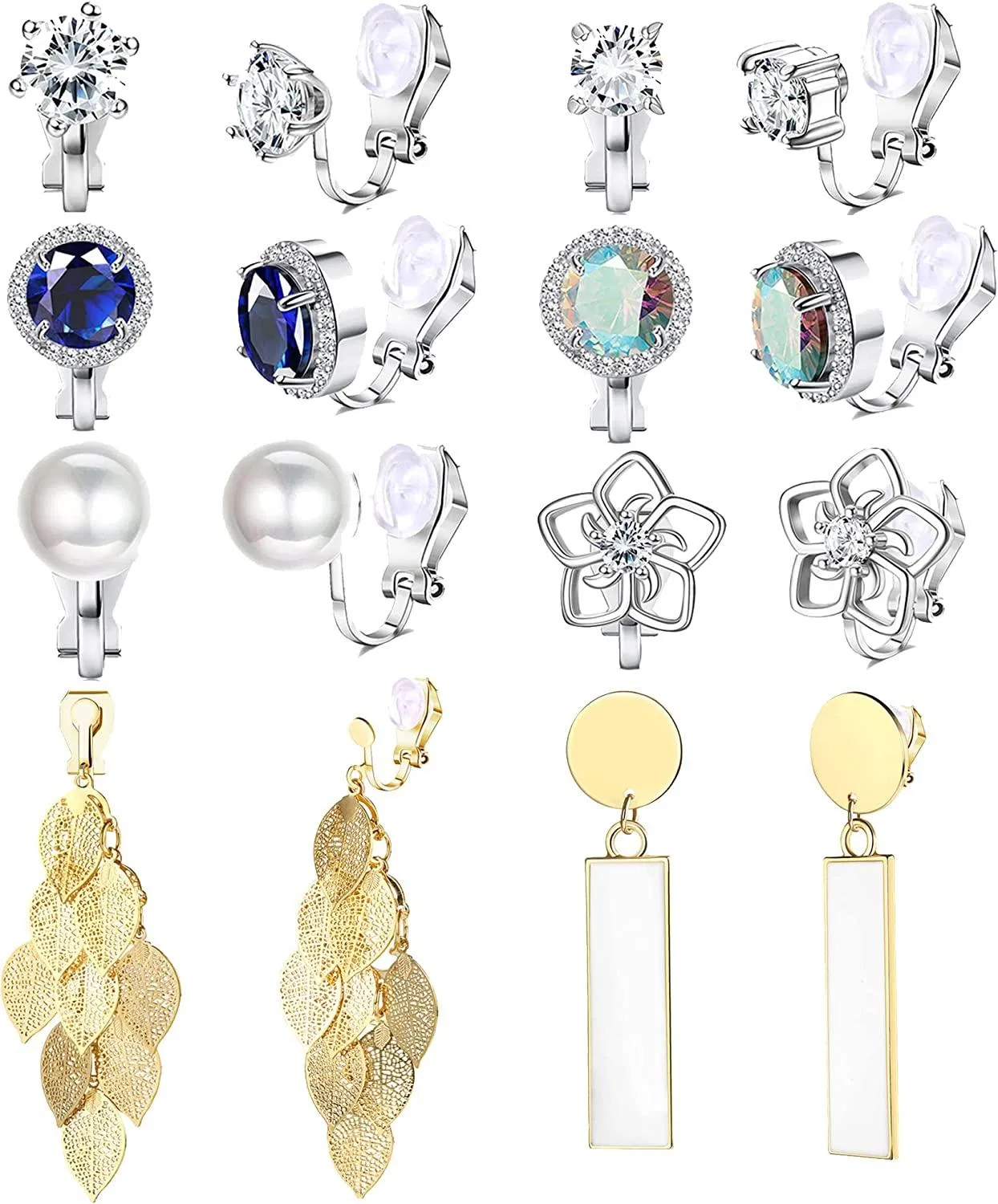 8 Pairs Clip On Earrings for Women Fashion Clip Earrings Sparkly Faux Pearl Cubic Zirconia CZ Non Pierced Clip on Earrings Set - Grocery