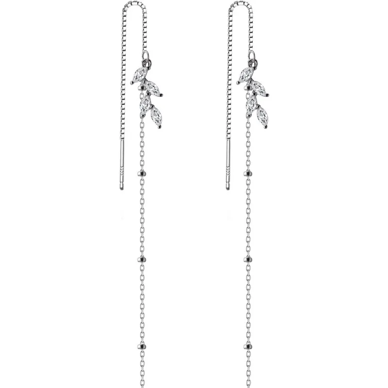 S925 Silver Leaf Long Ear Thread Female Jewelry - Grocery