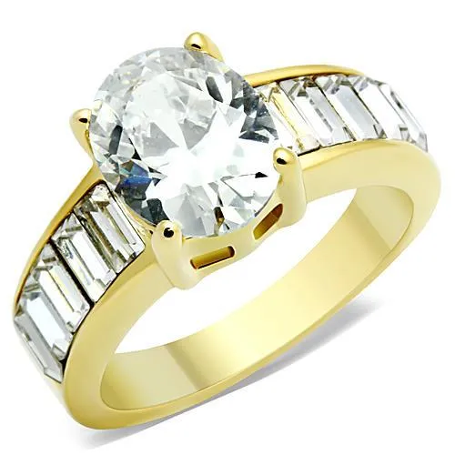 TK1675 - IP Gold(Ion Plating) Stainless Steel Ring with AAA Grade CZ in Clear - Grocery