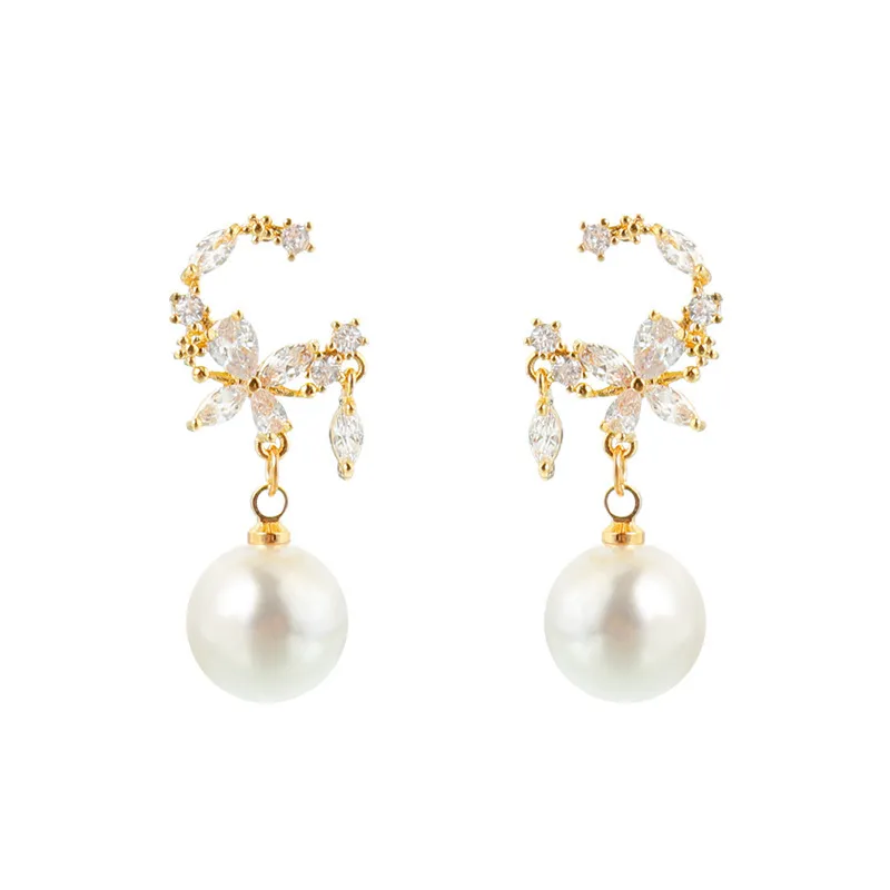 Temperament Pearl Earrings Fashion Flower Small 925 Silver Needle - Grocery