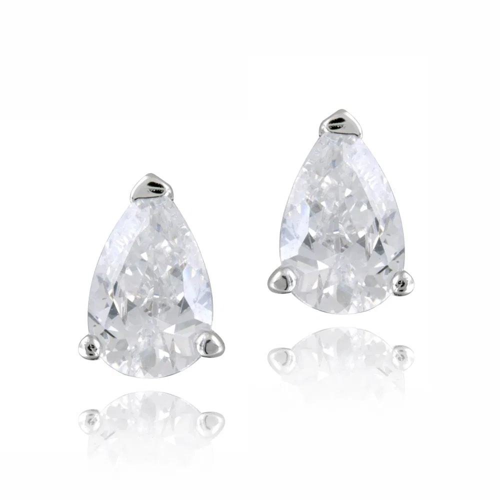 Silver Tone 3/4ct CZ Teardrop Stud Earrings, 6x4mm - Grocery