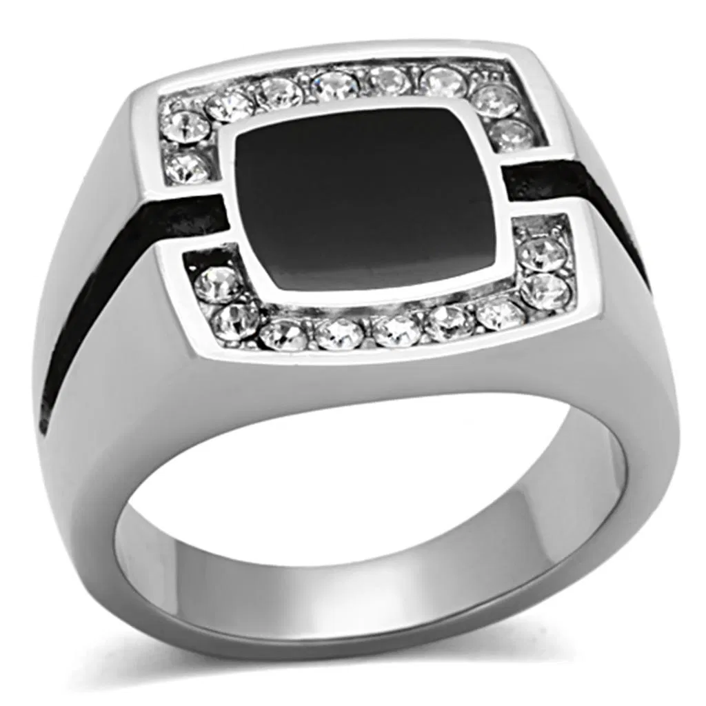 TK1183 - High polished (no plating) Stainless Steel Ring with Top Grade Crystal in Clear - Grocery