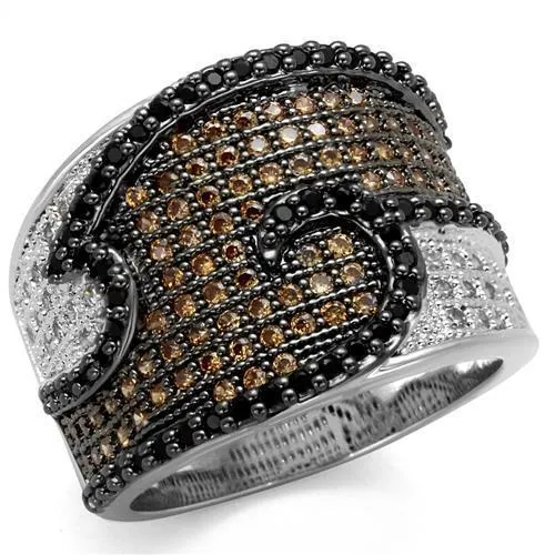 3W1091 - Rhodium + Ruthenium Brass Ring with AAA Grade CZ in Multi Color - Grocery