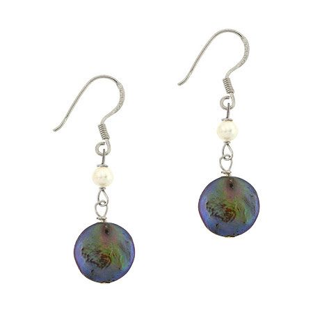 Sterling Silver Freshwater Cultured Peacock Coin Pearl Dangle Earrings - Grocery