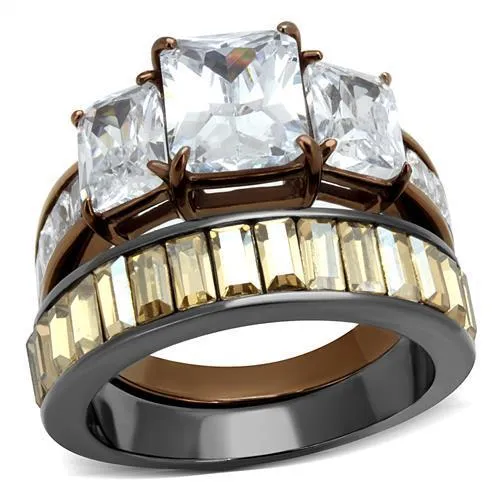 TK2747 - IP Light Black & IP Light coffee Stainless Steel Ring with AAA Grade CZ in Clear - Grocery