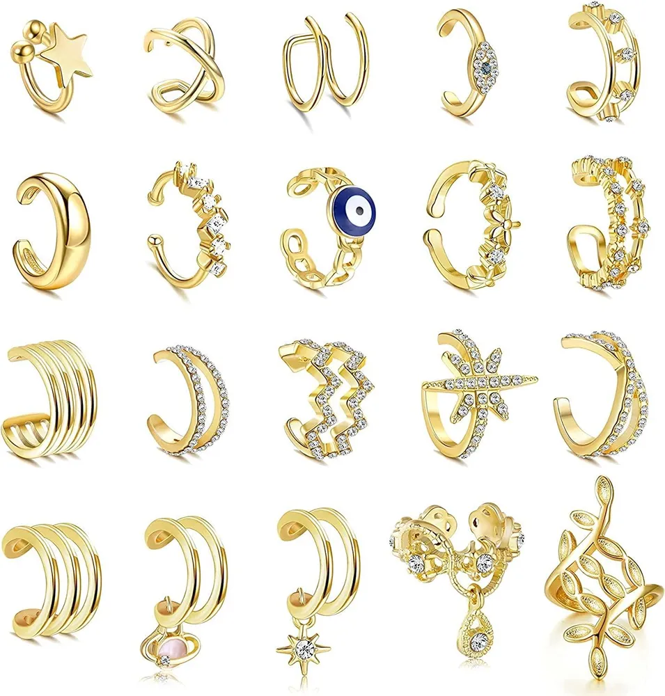 20 Pcs Ear Cuffs for Women Non Piercing Fake Cartilage Wrap Earrings Helix Earrings Cuff Evil Eye Flower Ear Cuff Set Cuff Earrings for Women - Grocery