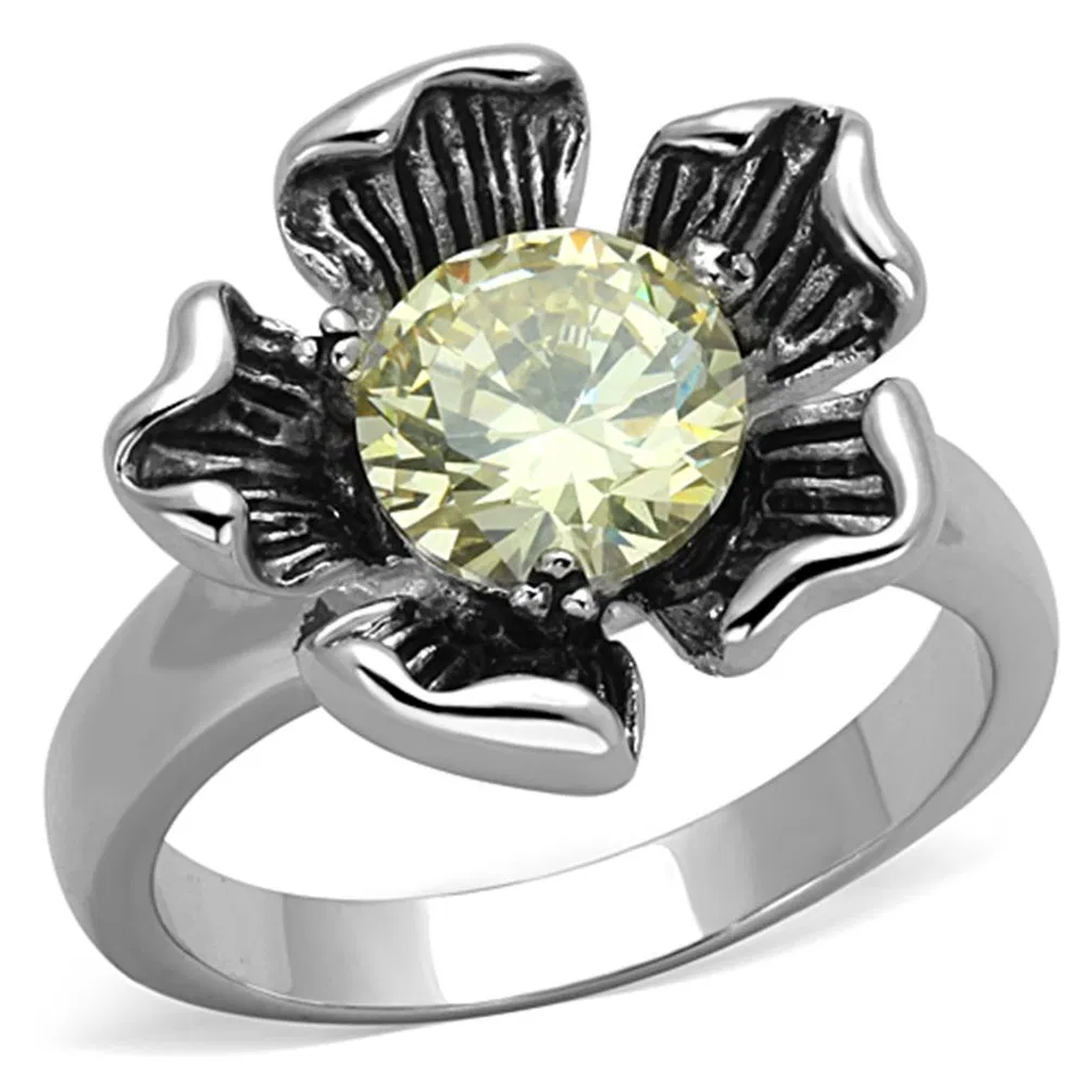 3W585 - Rhodium Brass Ring with AAA Grade CZ in Citrine Yellow - Grocery