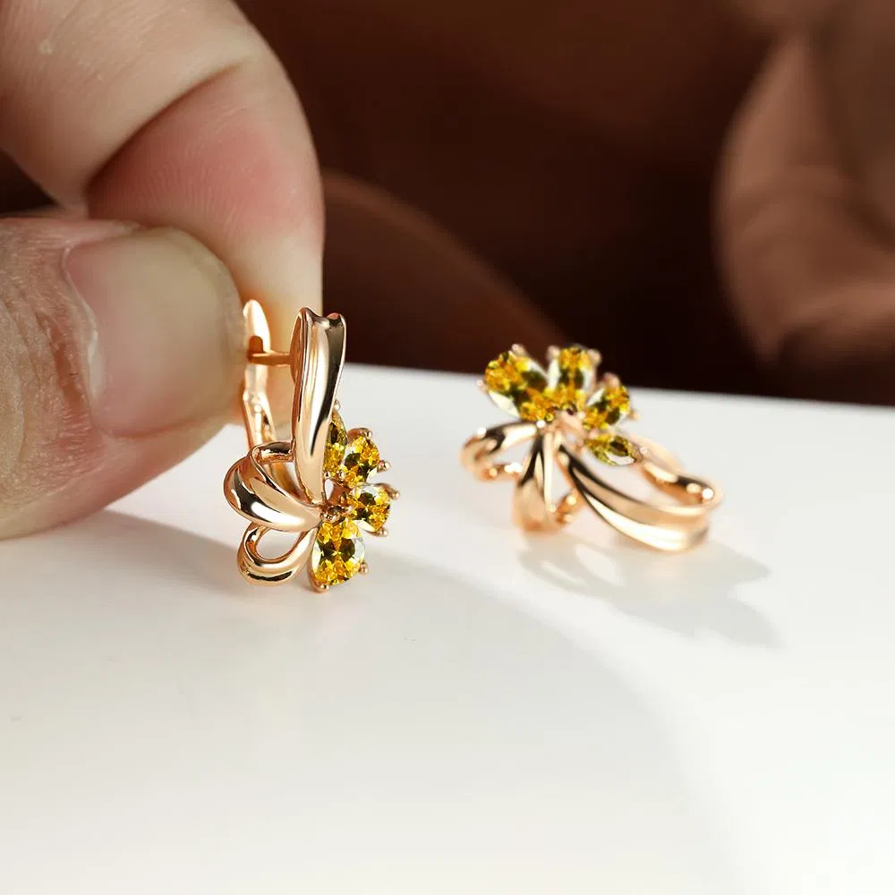 Bowknot Shape English Lock Earrings Inlaid Shiny Water Drop Shape Zircon 18K Gold Plated Copper Ear Jewelry Decor - Grocery