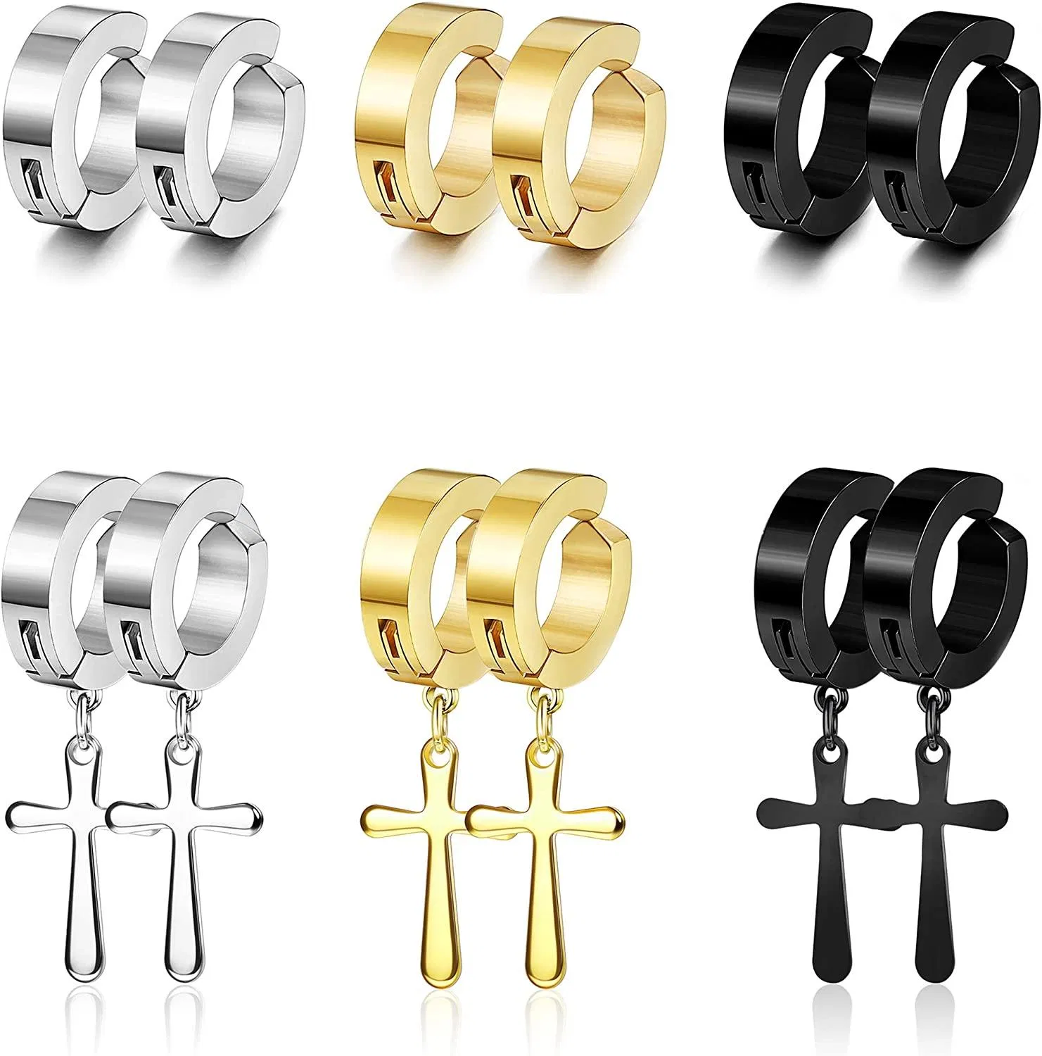 6Pairs Stainless Clip On Hoop Earrings For Men Women Non-Piercing Huggie Dangle Earrings - Grocery