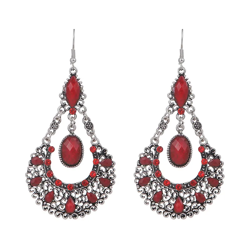 Water Droplets, Black Large Fan-shaped Rhinestone Earrings - Grocery
